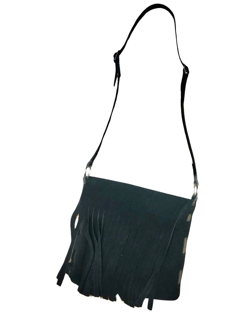 Black Suede Bag with Fringe – Vintage Couture